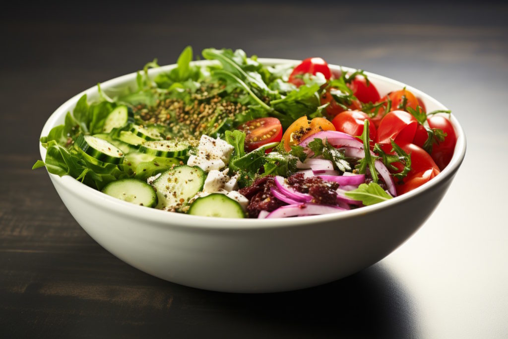 Salad bowl filled with various ingredients