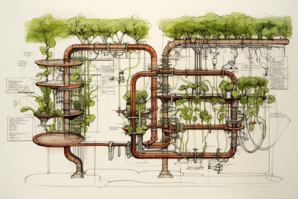 Schematics of Hydroponics as Designed by Leonardo Da Vinci. Whimsical.