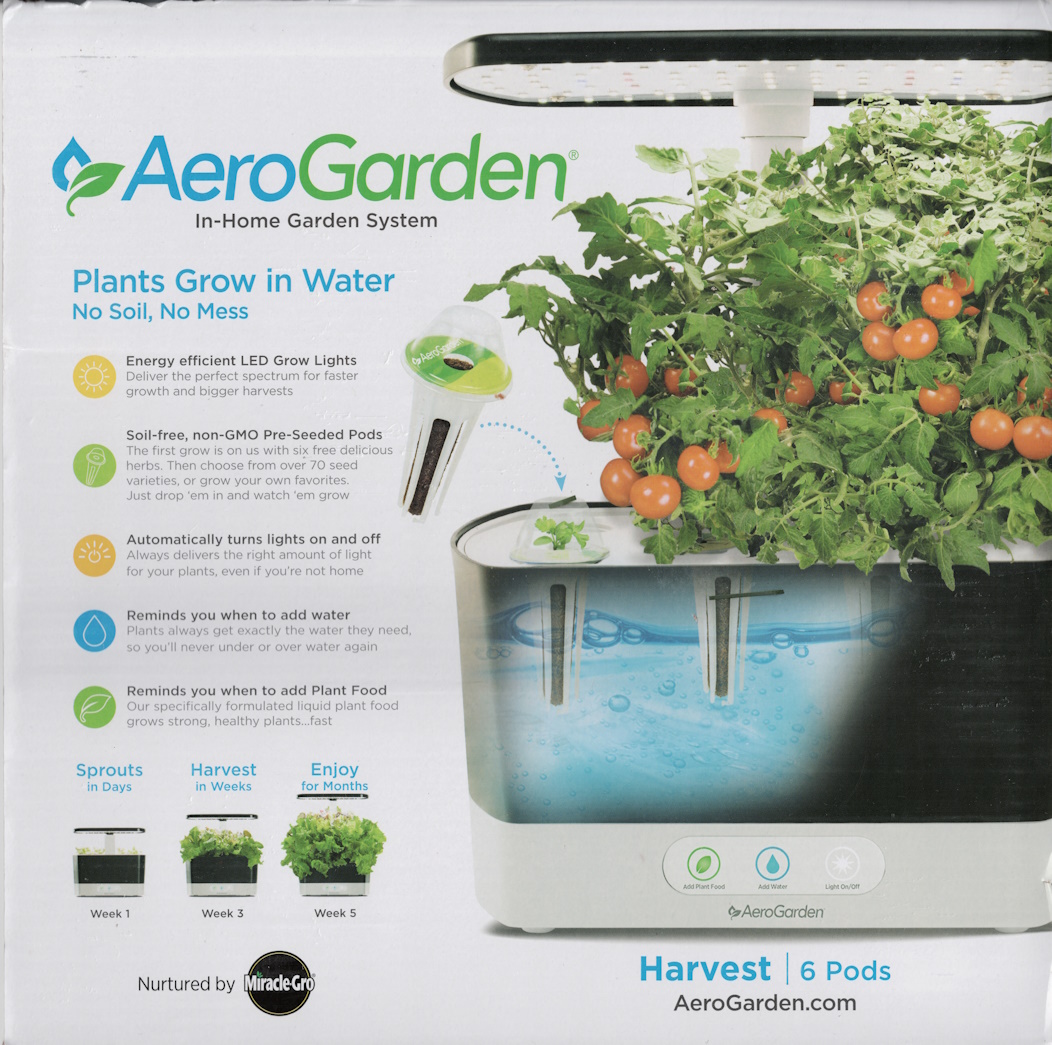 Back view of the AeroGarden Harvest box