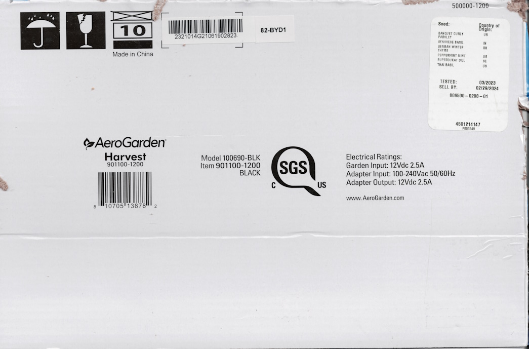 Bottom view of the AeroGarden Harvest box