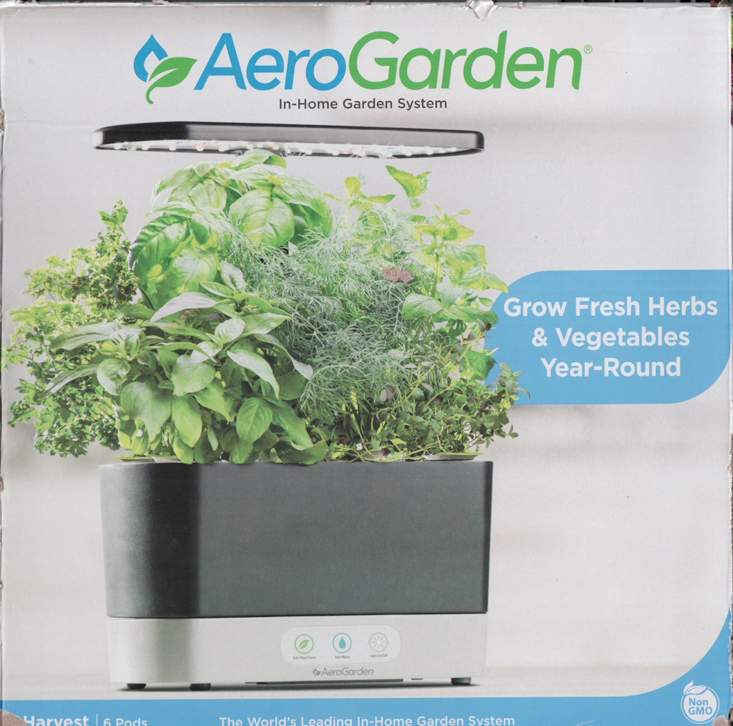 Front view of the AeroGarden Harvest box